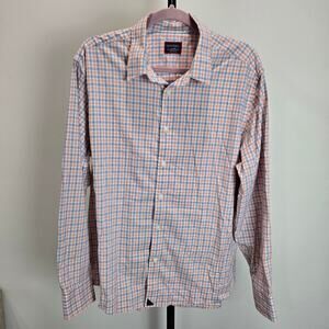 Mens Untuckit Long Sleeve Button Up Dress Shirt Blue Orange Plaid‎ XL